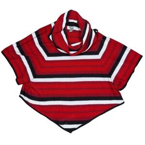 New Directions Weekend 2X Poncho Top Red Black White Striped Cowl Neck